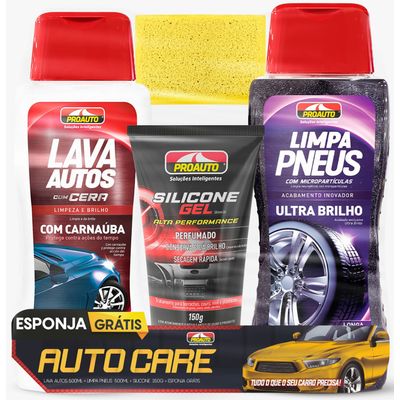 KIT AUTO CARE LAV AUTO CERA/LIM PNEUS/SILIC GEL PERF/ESPONJA | COD FABR 4084 08302.30